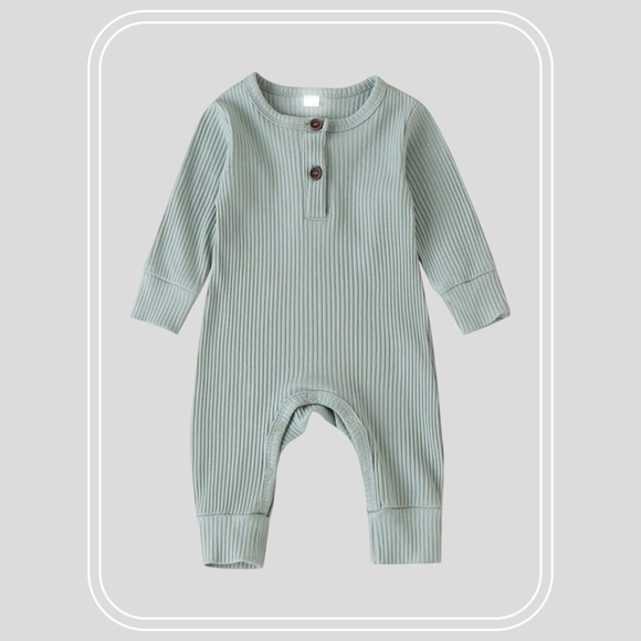 None Other - Baby Boy Ribbed Jumpsuit Long Sleeve Button Front Kid's One Piece Green 0-3M
